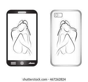Design for housing and screen of the smartphone in the form of a sketch of sexual girl. vector illustration. sample design, processing.