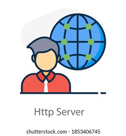 Design of http server, person with globe icon 