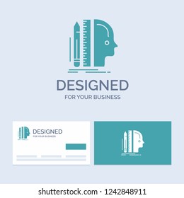 Design, human, ruler, size, thinking Business Logo Glyph Icon Symbol for your business. Turquoise Business Cards with Brand logo template.