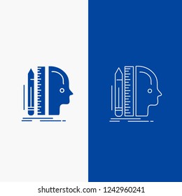 Design, human, ruler, size, thinking Line and Glyph web Button in Blue color Vertical Banner for UI and UX, website or mobile application