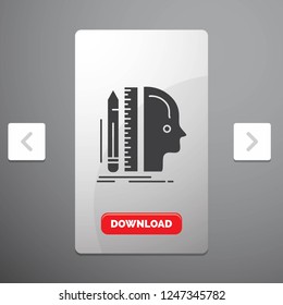Design, human, ruler, size, thinking Glyph Icon in Carousal Pagination Slider Design & Red Download Button