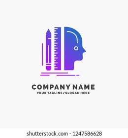 Design, human, ruler, size, thinking Purple Business Logo Template. Place for Tagline.