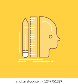 Design, human, ruler, size, thinking Flat Line Filled Icon. Beautiful Logo button over yellow background for UI and UX, website or mobile application