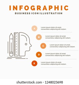 Design, human, ruler, size, thinking Infographics Template for Website and Presentation. Line Gray icon with Orange infographic style vector illustration