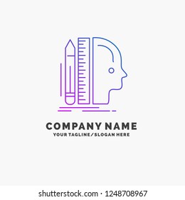 Design, human, ruler, size, thinking Purple Business Logo Template. Place for Tagline