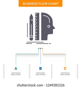 Design, human, ruler, size, thinking Business Flow Chart Design with 3 Steps. Glyph Icon For Presentation Background Template Place for text.