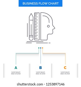 Design, human, ruler, size, thinking Business Flow Chart Design with 3 Steps. Line Icon For Presentation Background Template Place for text