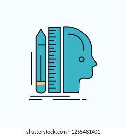 Design, human, ruler, size, thinking Flat Icon. green and Yellow sign and symbols for website and Mobile appliation. vector illustration
