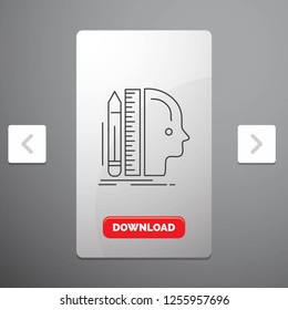 Design, human, ruler, size, thinking Line Icon in Carousal Pagination Slider Design & Red Download Button