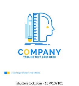 Design, human, ruler, size, thinking Blue Yellow Business Logo template. Creative Design Template Place for Tagline.
