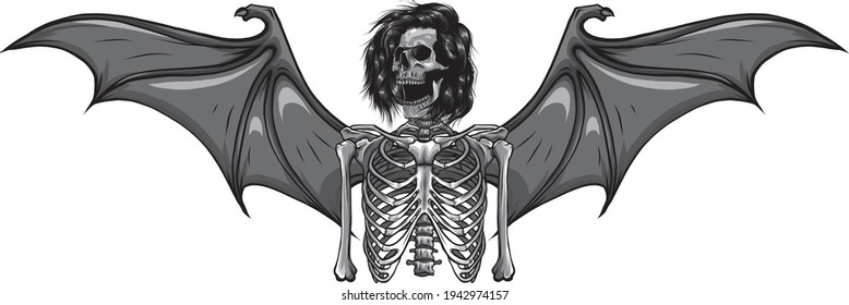 design of human skeleton with bat wings vector illustration