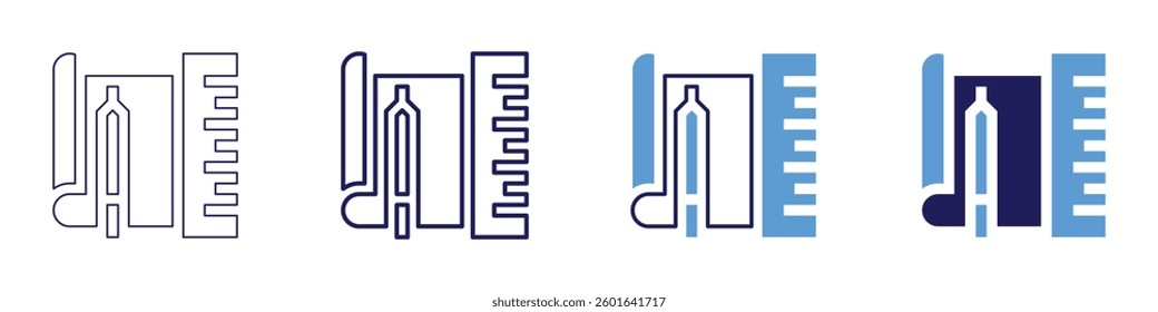 Design research​ icon in 4 different styles. Thin Line, Line, Bold Line, Duotone. Duotone style. Editable stroke.