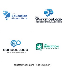 Design icon blue brain gear and tech with light bulb illustration vector suitable for education workshop school training teacher