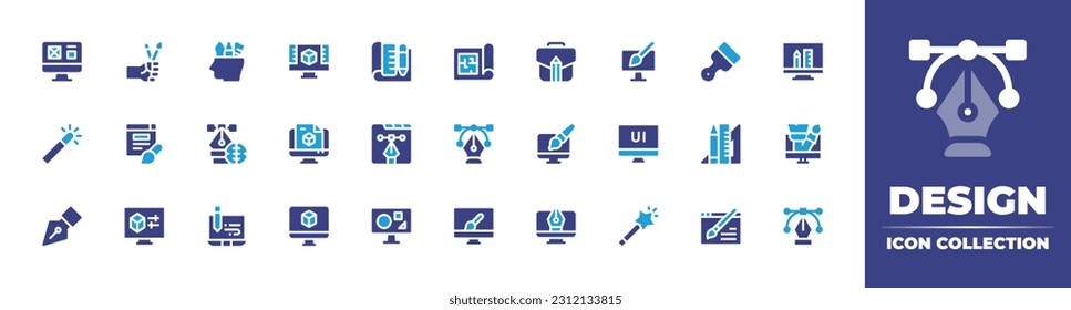 Design icon collection. Duotone color. Vector illustration. Containing web, design, art and design, product, interior, portfolio, graphic, theme, magic wand.