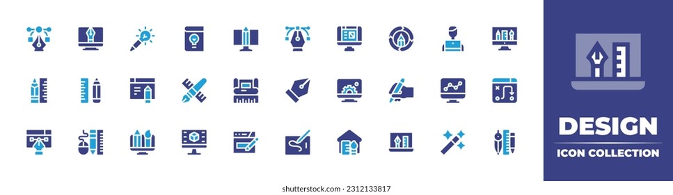 Design icon collection. Duotone color. Vector illustration. Containing design, tool, art and design, book, graphic, browser, creative process, web, tools. 