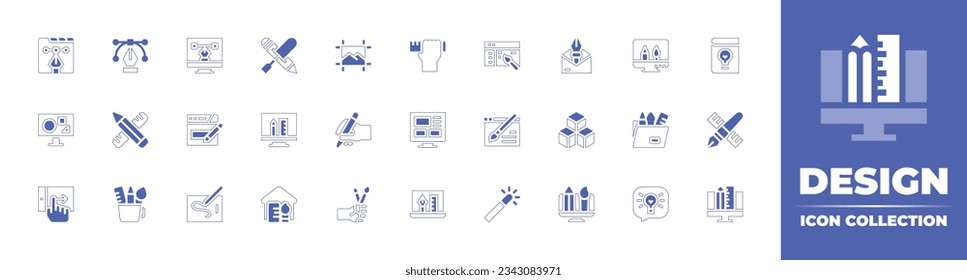 Design icon collection. Duotone style line stroke and bold. Vector illustration. Containing vector design, graphic design, design tools, artboard, skills, app, mail, and more.