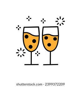 Icono de diseño doodle elementos nuevos años fondo aislado, línea plana, símbolo dibujado a mano, ilustración vectorial