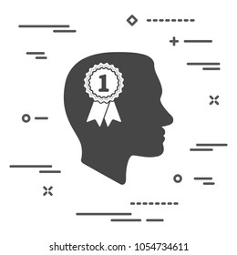 design icon with human head, brain and first place award badge