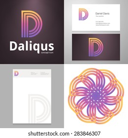 Design icon letter D element with Business card and paper template. Layered, editable.