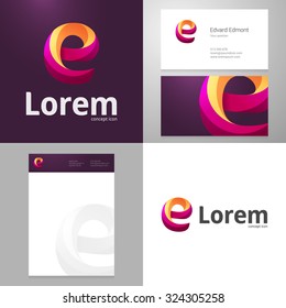 Design icon letter E element with Business card and paper template. Layered, editable.