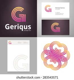 Design icon letter G element with Business card and paper template. Layered, editable.