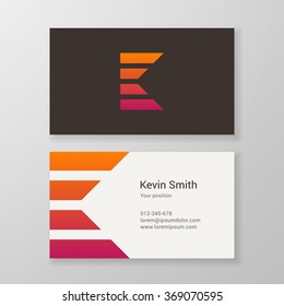 Design icon letter K stripes business card template. Layered, editable.