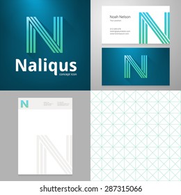 Design icon letter N element with Business card and paper template. Layered, editable.