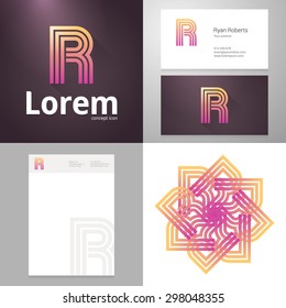 Design icon letter P element with Business card and paper template. Layered, editable.
