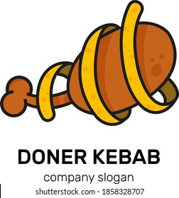 Elemento del logotipo del icono de diseño para el donador kebab del restaurante. Ilustración vectorial de la carne de pollo en pita