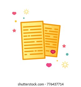 Design icon with love letter. Note with heart symbol for banner or promotion. Sticker with wedding vows. Vector.