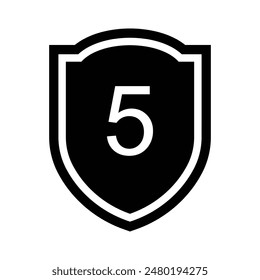 icono de diseño del número 5 en una ilustración de escudo