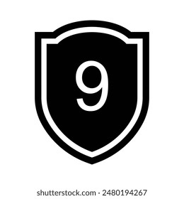 design icon of the number 9 in a shield illustration