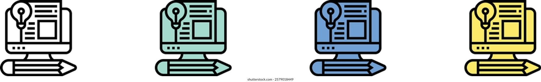 design icon. Outline, Green, Blue and Yellow Style Design Isolated On White Background