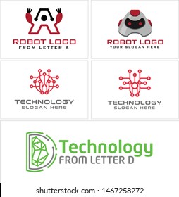 Design with icon robot head letter A and D line tech vector suitable for logo technology company business web