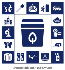 design icon set. 17 filled design icons.  Simple modern icons about  - Branches, Church, French horn, Tea bag, Butterfly, Hat, Camcorder, Caravan, Cardigan, Marshmallow, Lockers
