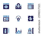 Design icon set. Bold style. Duotone colors. logo, design, house design, tools, web, visual, graphic.