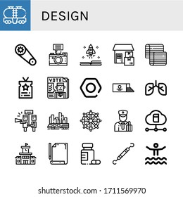 design icon set. Collection of Tank, Gear, Camera, Book, Delivery, Mattress, Vip, Newspaper, Nut, Loaf, Lungs, Support, Skytrain, Helm, Customs, Cloud, School, Paper, Medicine icons