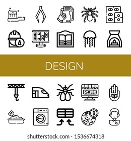 design icon set. Collection of Tooth Brush, Engineer, Tweezers, Planning, File, Bookstore, Tarantula, Jellyfish, Medicine, Aromatherapy, Crane, Sandbox, High speed train icons