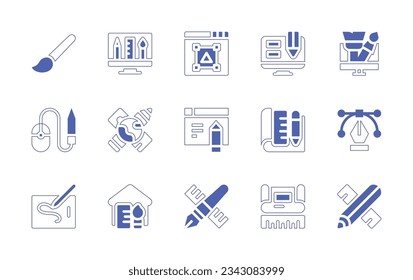 Design icon set. Duotone style line stroke and bold. Vector illustration. Containing paint brush, visual, graphic, web, design, mouse, world graphics day, vector, graphic tablet.