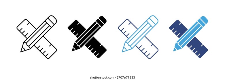 Ícone de design definido. régua com ícone de lápis definido. ilustração de vetor