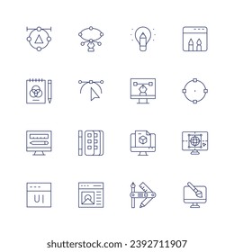 Design icon set. Thin line icon. Editable stroke. Containing shape, node, graphic, web design, design, art, 3d, tools, ui design, vector, 3d, digital art.