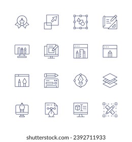 Design icon set. Thin line icon. Editable stroke. Containing scale, website design, web, design, 3d, graphic, blueprint, window, membrane.