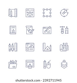 Design icon set. Thin line icon. Editable stroke. Containing vector, transform, drawing, web, design tools, design, design book, art, curvature, branding, plan, layers.