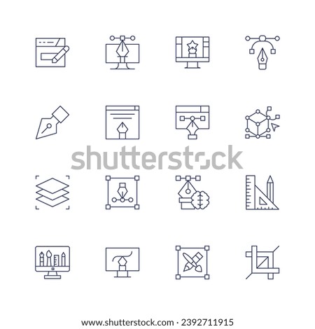 Design icon set. Thin line icon. Editable stroke. Containing vector, web design, graphic, design, art, website, pen, 3d modeling, layers, tools, creative, cutout.
