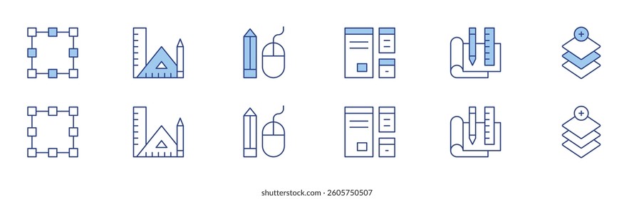 Design icon set in two styles, Duotone and Thin Line style. Editable stroke. transform, design tools, responsive design, web design