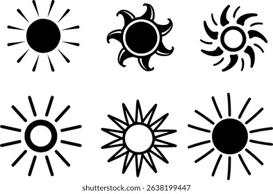 design icon set of various sun shapes	