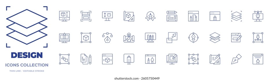 Design icons collection. Thin Line icons, editable stroke. cube, draft, web design, graphic design