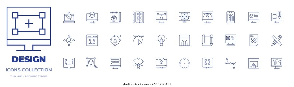 Design icons collection. Thin Line icons, editable stroke. shape, layout, pen, node, vector
