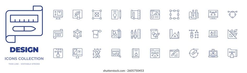 Design icons collection. Thin Line icons, editable stroke. cube, vector, graphic tool, edit tools, transform