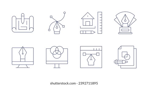 Diseñar iconos. Trazo editable. Conteniendo vector, diseño, diseño de casa, web, sketch, premio de diseño, herramienta, logotipo.